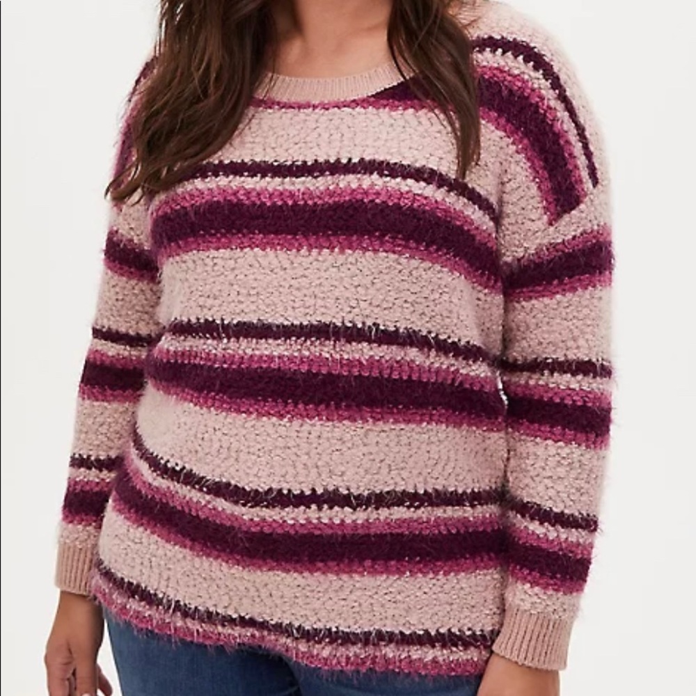 NWT Torrid Striped Fuzzy Drop Shoulder Pullover Sweater (Size 1)